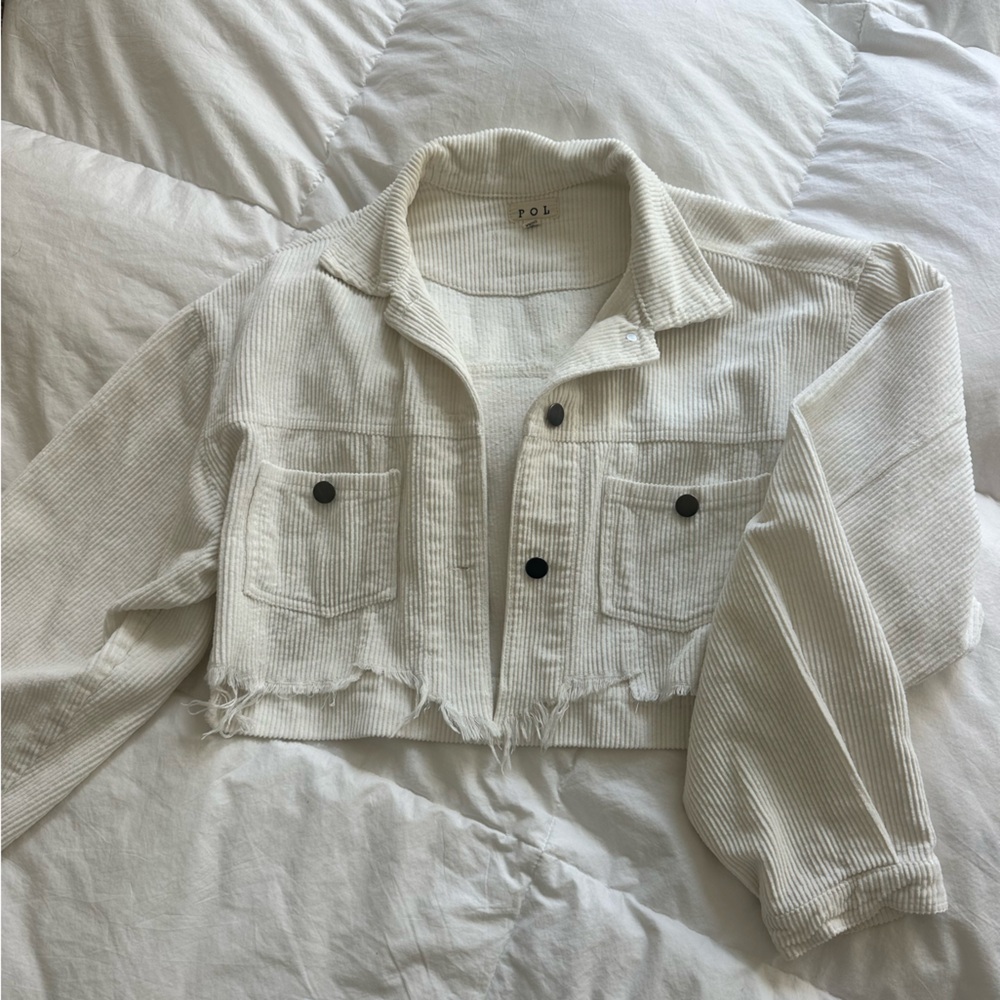 POL Cream Corduroy Cropped Jacket